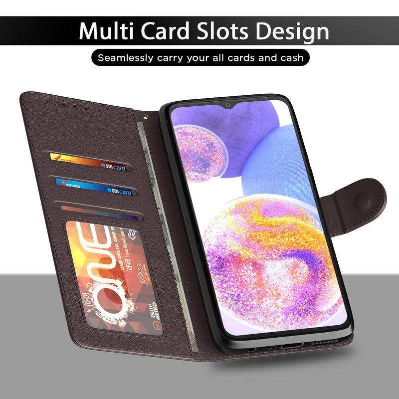 Pikkme Samsung Galaxy F23 5G Flip Case Leather Finish | Inside TPU with Card Pockets | Wallet Stand and Shock Proof | Magnetic Closing | Complete Protection Flip Cover (Coffee) - Image 5