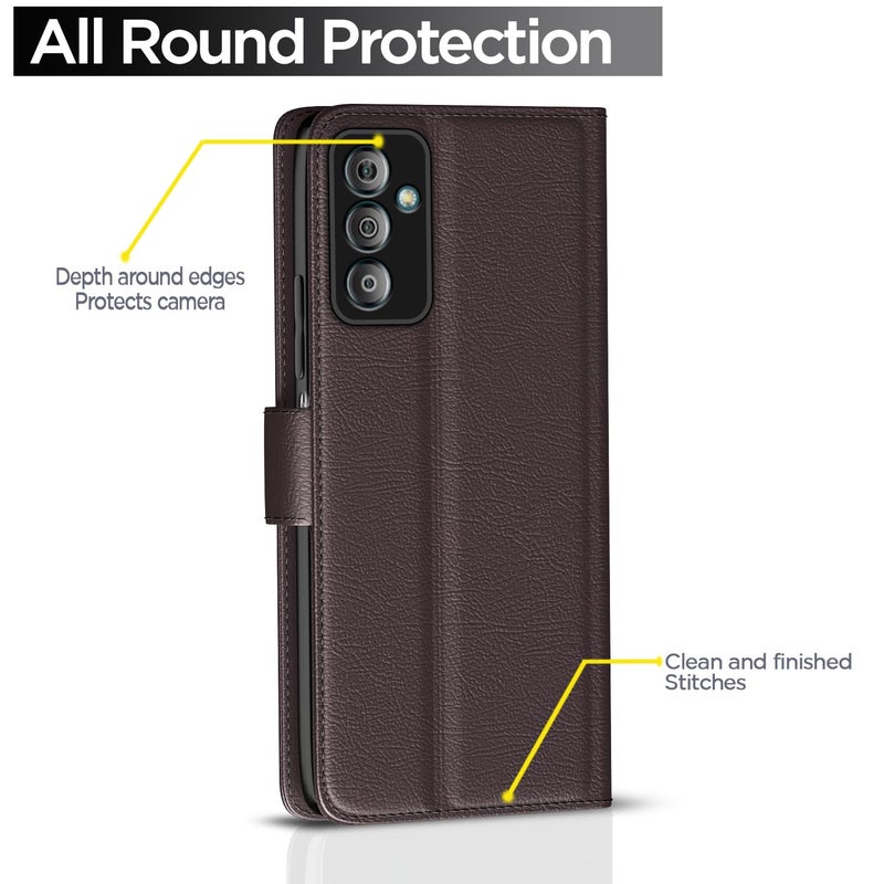 Pikkme Samsung Galaxy F23 5G Flip Case Leather Finish | Inside TPU with Card Pockets | Wallet Stand and Shock Proof | Magnetic Closing | Complete Protection Flip Cover (Coffee) - Image 4
