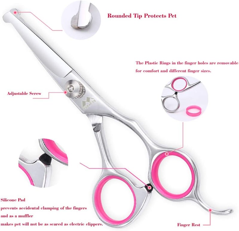 iSeaFly Dog Grooming Kit with Round Tip, 6 in 1 Cat Dog Grooming Scissors, Stainless Steel Pet Grooming Shears for Full Body, Face, Nose, Ear and Paw (pink) - Image 3