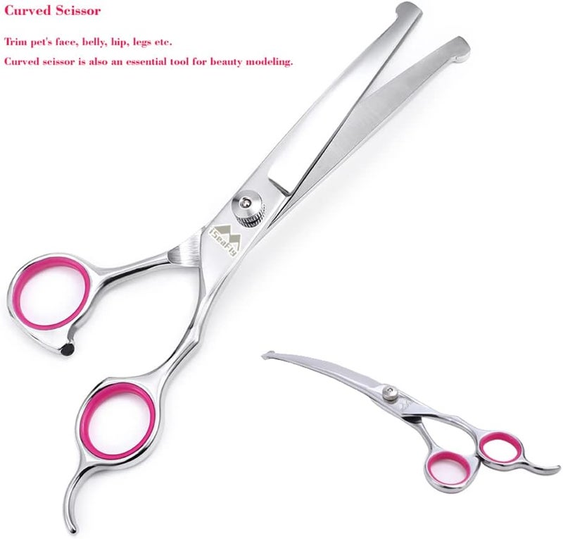 iSeaFly Dog Grooming Kit with Round Tip, 6 in 1 Cat Dog Grooming Scissors, Stainless Steel Pet Grooming Shears for Full Body, Face, Nose, Ear and Paw (pink) - Image 4