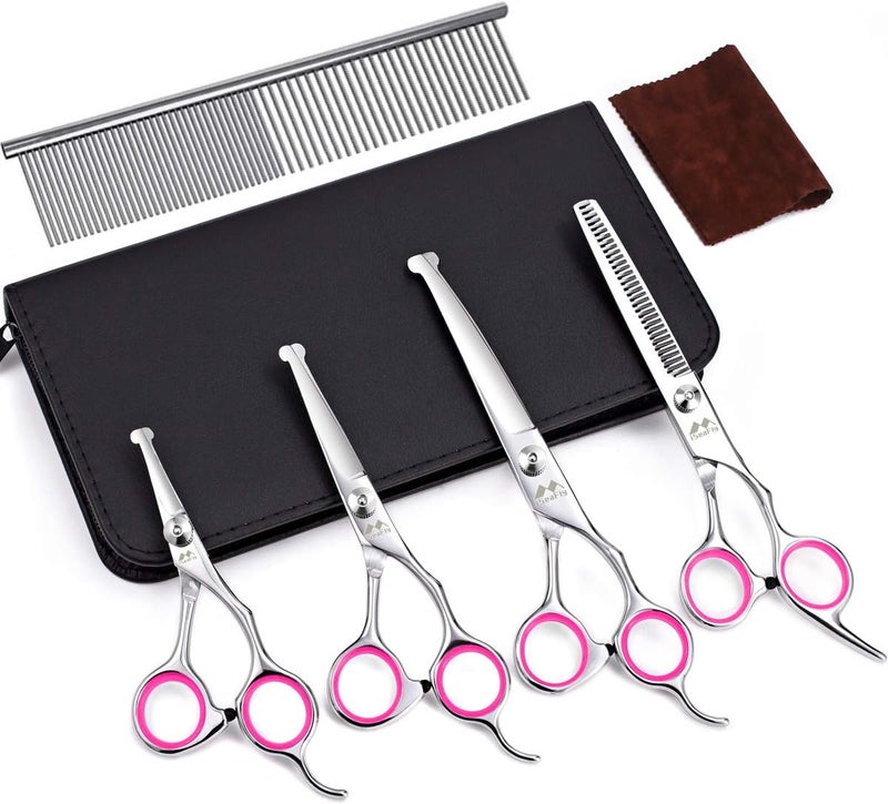 iSeaFly Dog Grooming Kit with Round Tip, 6 in 1 Cat Dog Grooming Scissors, Stainless Steel Pet Grooming Shears for Full Body, Face, Nose, Ear and Paw (pink) - Image 2