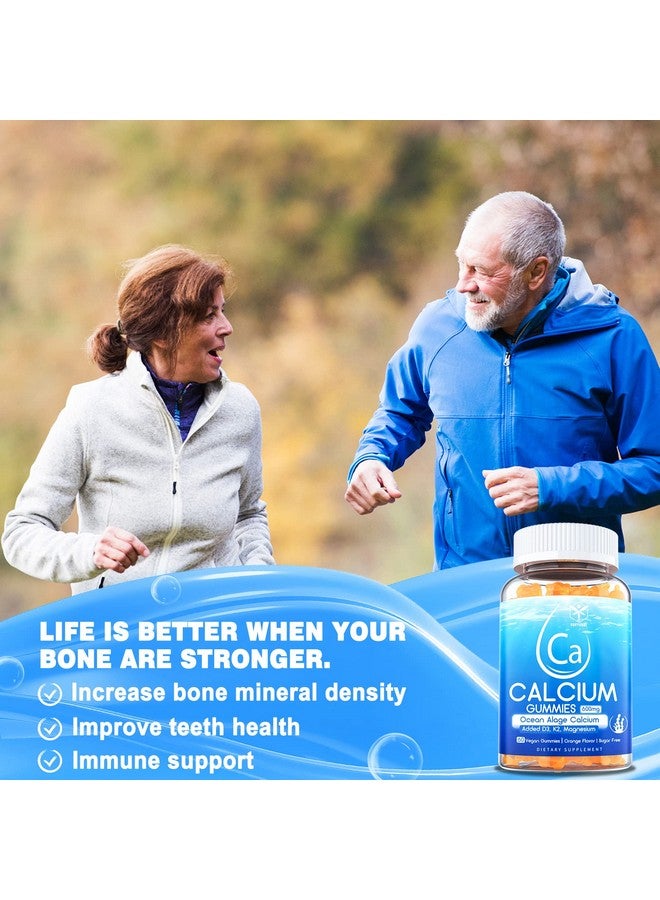 EnvyCure Sugar Free Calcium Gummies 600Mg Ocean Algae Calcium With Vitamin D3 K2 Magnesium B6 B12 Organic Calcium Supplement For Bone Strength & Teeth Health Orange Flavor Vegan 2 Pack - Image 5