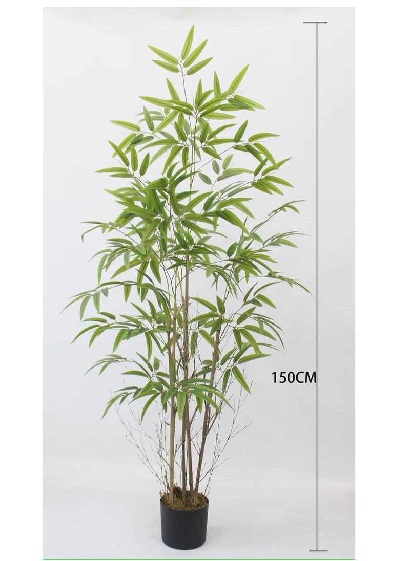ESSENTIALS 360 - ESSENTIALS 360® Artificial Bamboo Tree Realistic Plants 150cm Fake Decorative Trees Faux Potted Modern Tree with Lifelike Bamboo Leaves and Branches in Pot for Home Office - Image 1
