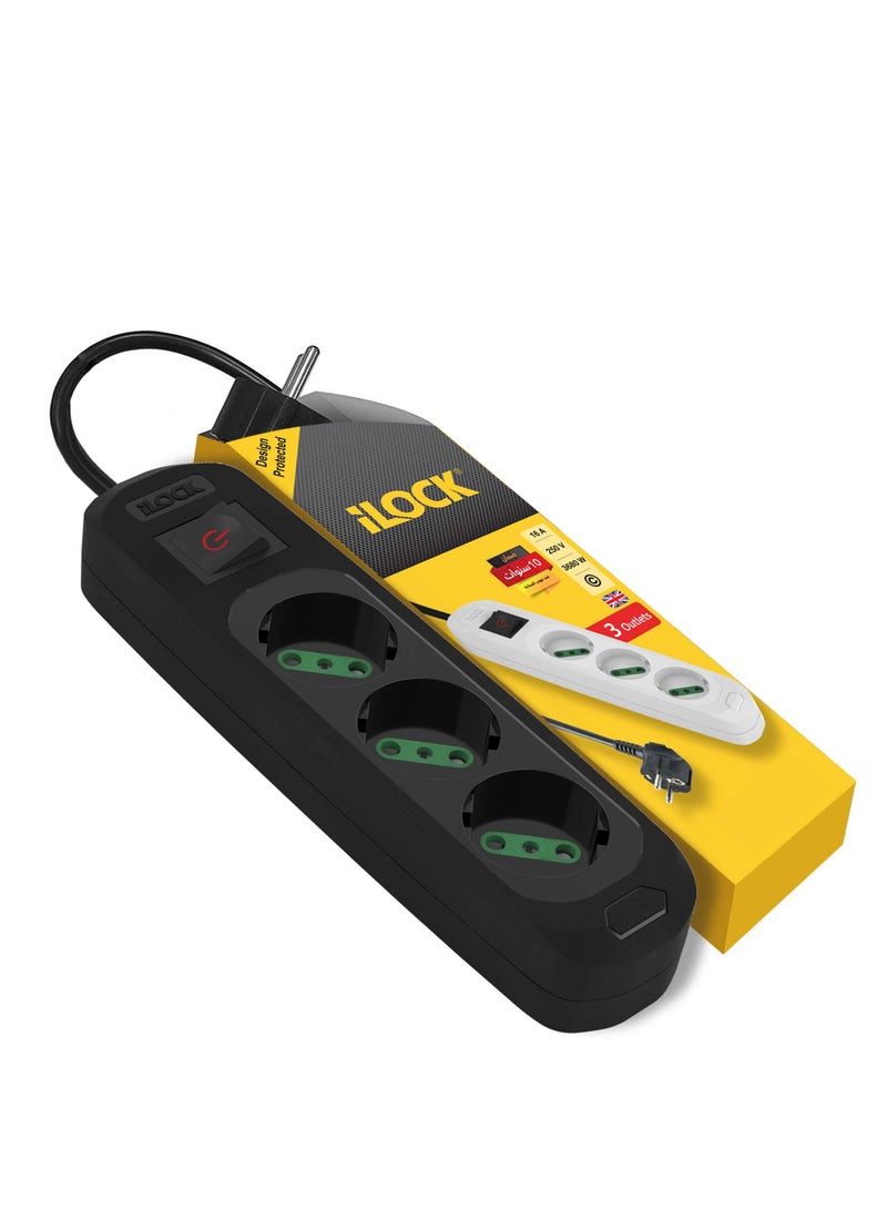 آي لوك مشترك كهرباء 16 امبير 3 عين 3500 وات كابل 3 متر اسود - Image 1