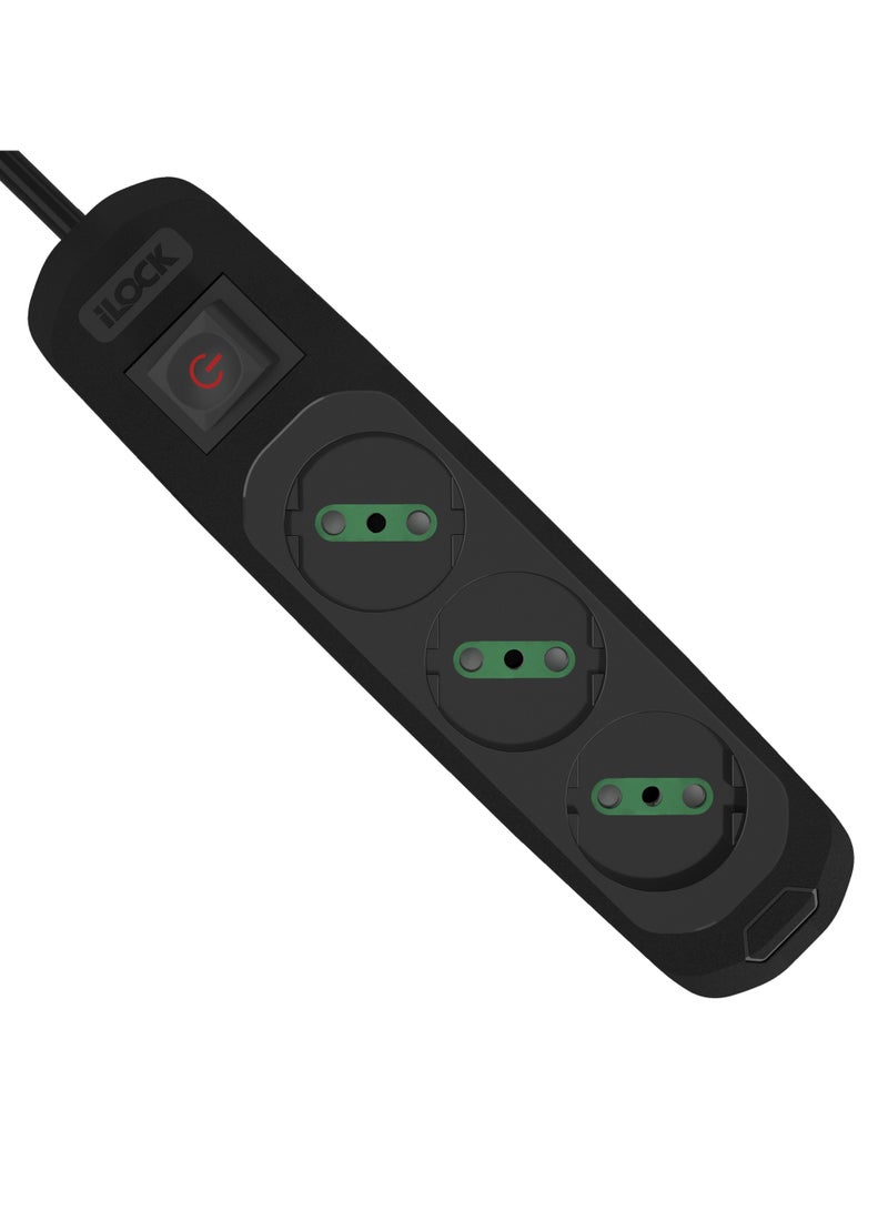 آي لوك مشترك كهرباء 16 امبير 3 عين 3500 وات كابل 3 متر اسود - Image 3