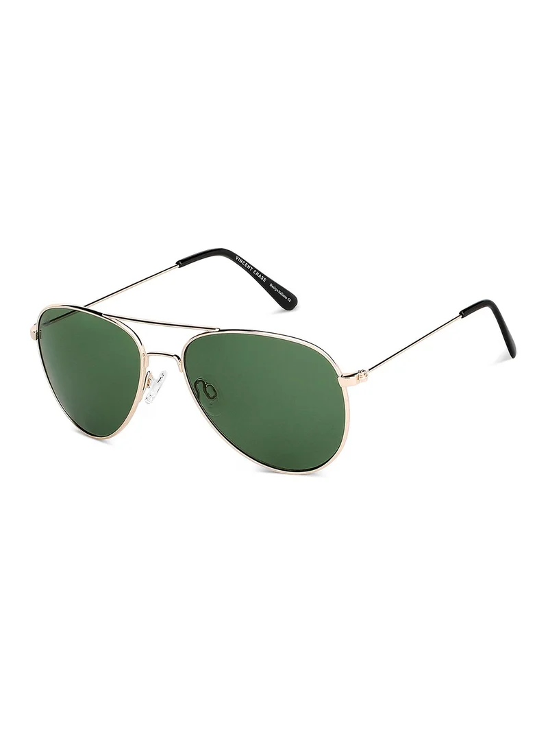 VINCENT CHASE Vincent Chase by Lenskart | Green Aviator Stylish Sunglasses | UV Protected | For Men & Women | Small | VC S11320