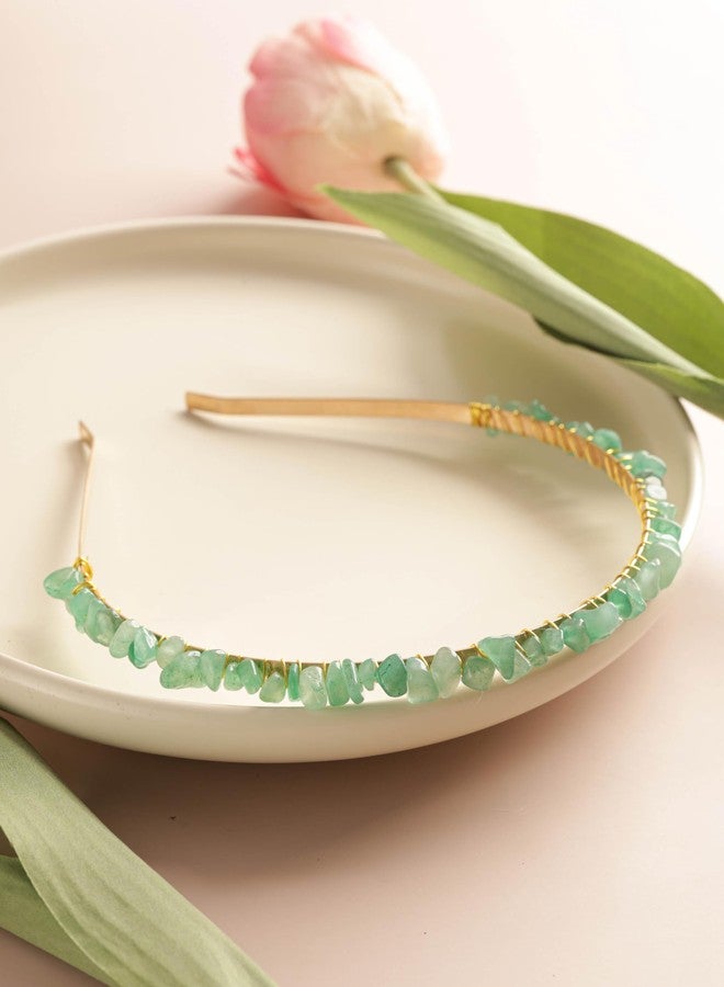 MINACHI Green Aventurine Hairband - Handmade Boho Bridal Accessories with Gold-tone Wire Wrap for Women - Image 5