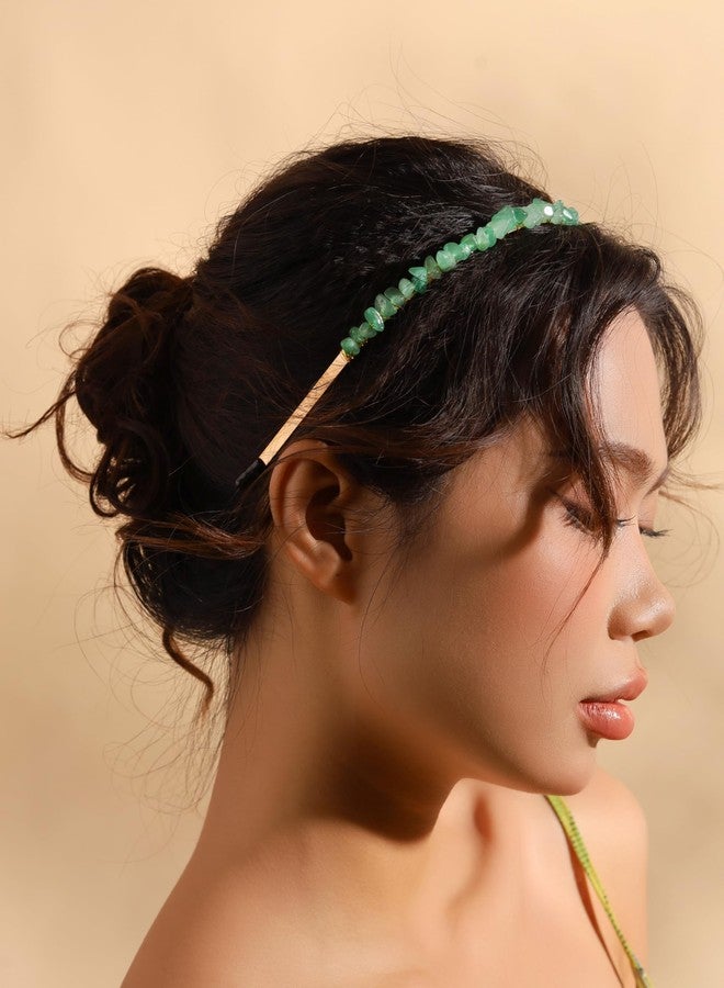 MINACHI Green Aventurine Hairband - Handmade Boho Bridal Accessories with Gold-tone Wire Wrap for Women - Image 4