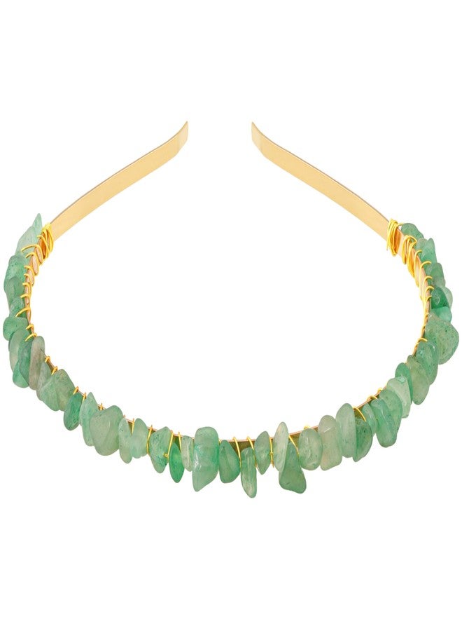 MINACHI Green Aventurine Hairband - Handmade Boho Bridal Accessories with Gold-tone Wire Wrap for Women - Image 1
