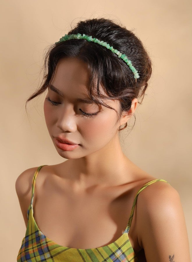 MINACHI Green Aventurine Hairband - Handmade Boho Bridal Accessories with Gold-tone Wire Wrap for Women - Image 3