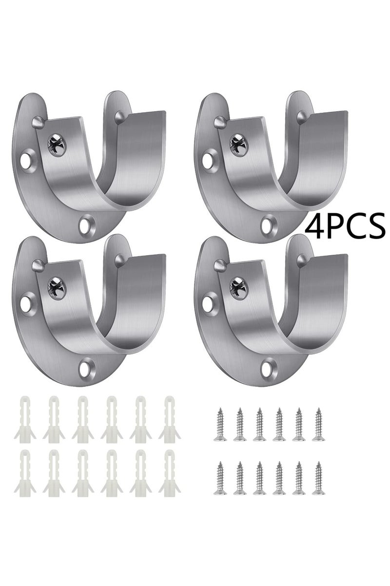 4 Pcs Closet Rod End Support,  Stainless Steel Heavy Duty Shower Curtain Rod Holder, Wardrobe Pipe Closet Lever, Shower Curtain Hanging Tube Rod Bracket with Screws (32MM) - Image 1