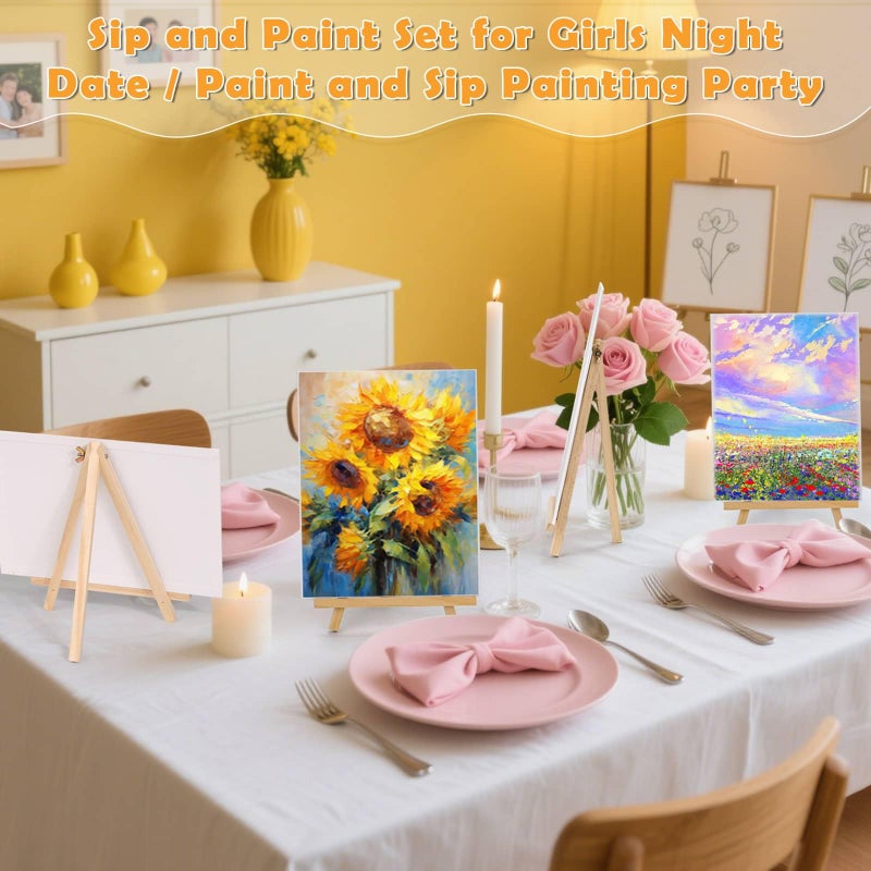 cridoz 100-Pack 8x10 Inch Canvas Boards for Painting â€“ Complete Art Kit with 50 Brushes, 20 Art Aprons & Paint Trays â€“ Includes Mini Easel for Adults Beginners & Party Art Projects Home Deco - Image 2