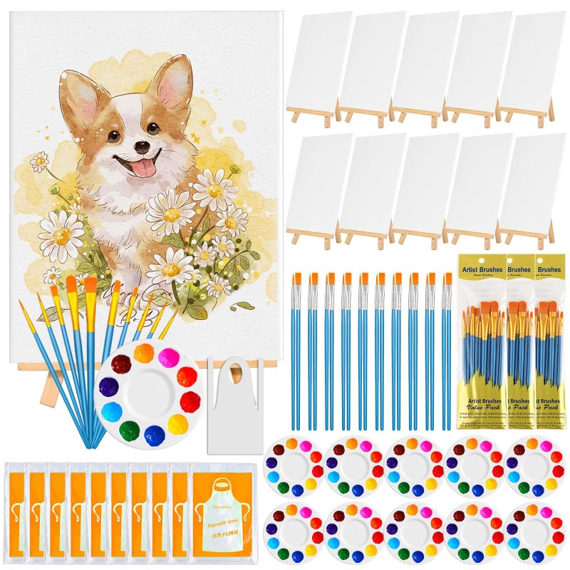 cridoz 100-Pack 8x10 Inch Canvas Boards for Painting â€“ Complete Art Kit with 50 Brushes, 20 Art Aprons & Paint Trays â€“ Includes Mini Easel for Adults Beginners & Party Art Projects Home Deco - Image 1