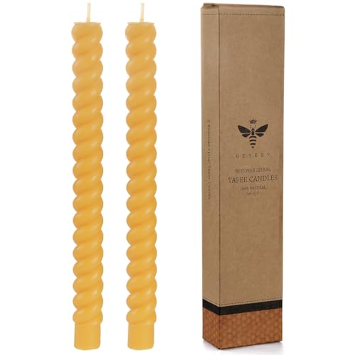 DEYBBY Natural Spiral Beeswax Candles Set of 2, 10 inch Dripless and Smokless Twisted Pure Beeswax Candles for Home Decor & Gift Any Occasions - Image 1