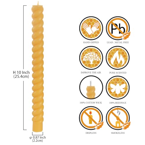 DEYBBY Natural Spiral Beeswax Candles Set of 2, 10 inch Dripless and Smokless Twisted Pure Beeswax Candles for Home Decor & Gift Any Occasions - Image 2