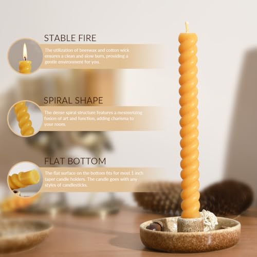 DEYBBY Natural Spiral Beeswax Candles Set of 2, 10 inch Dripless and Smokless Twisted Pure Beeswax Candles for Home Decor & Gift Any Occasions - Image 3