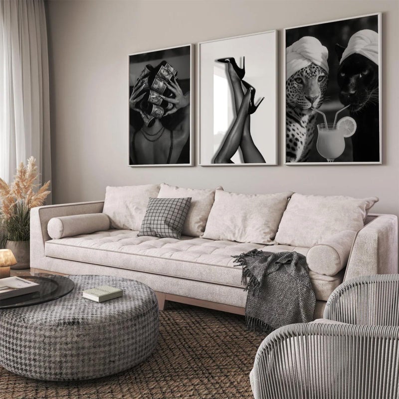 Youillne Black White Leopard Wall Art Trendy Cheetah Canvas Wall Decor Fashion Cocktail Poster Pictures Cheetah Stylish Prints Heels Painting for Bathroom Bedroom 12x16 Inch Unframed Set of 3 - Image 5