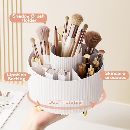 Zeinwap 360° Rotating Makeup Brush Holder Organizer, Makeup Organizers Countertop, Makeup Organization Skincare Storage for Vanity, Desktop, Bathroom (White) - Image 3