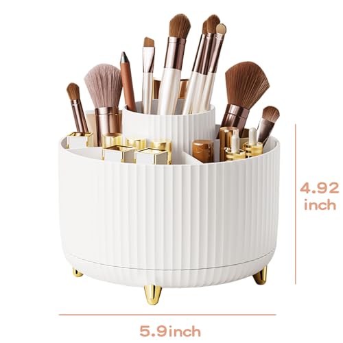 Zeinwap 360° Rotating Makeup Brush Holder Organizer, Makeup Organizers Countertop, Makeup Organization Skincare Storage for Vanity, Desktop, Bathroom (White) - Image 2