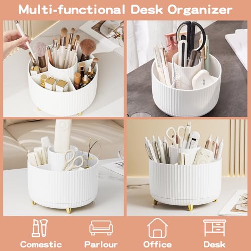 Zeinwap 360° Rotating Makeup Brush Holder Organizer, Makeup Organizers Countertop, Makeup Organization Skincare Storage for Vanity, Desktop, Bathroom (White) - Image 4