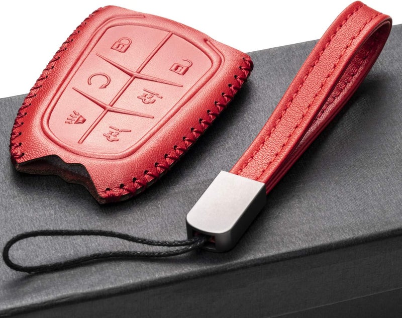فيتوديكو غطاء مفتاح ذكي من جلد طبيعي من فيتوديكو متوافق مع كاديلاك XT4، كاديلاك XT5، كاديلاك XT6 2019 - 2024 (6 أزرار، أحمر) - Image 5