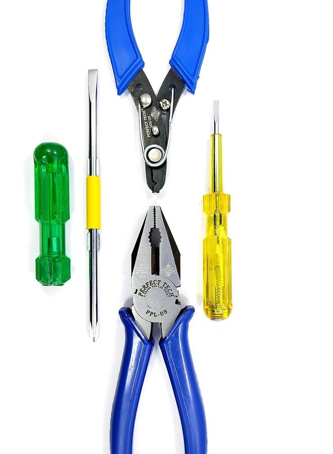 PERFECT TECH Lineman Tools Set 4 Pcs 2 in 1 | Combination Plier 8 Inch | Wire Stripper 5 inch | Tripper Line Tester | Screw Driver | Hand Tool Steel | Plier Tool Kit Set - Image 2