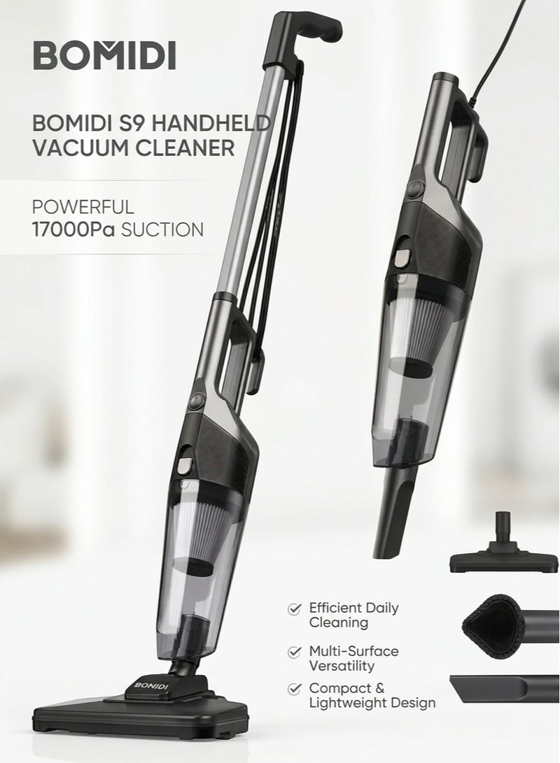 BOMIDI مكنسة كهربائية محمولة – شفط قوي 17000Pa، محرك 500W، وعاء غبار سعة 900 مل، تشغيل هادئ، تنظيف متعدد الأسطح 5 في 1 | BOMIDI S9 (أسود) - Image 1