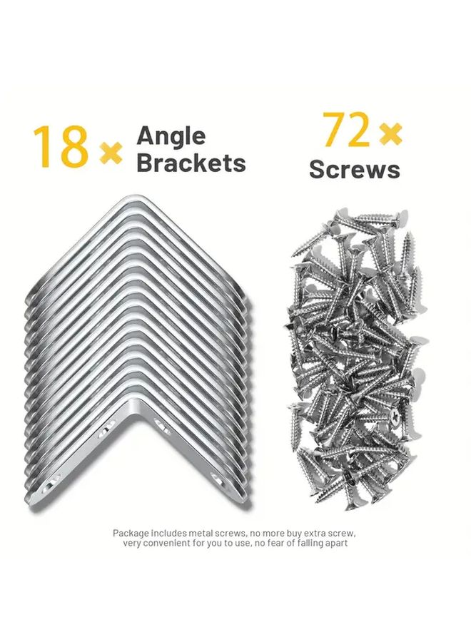 18 Pcs L Bracket Stainless Steel Corner Brace Set 90 Degree Right Angle Bracket With 72pcs Screws For Wooden Shelves Chairs Tables Dressers Furniture Shelf Wall Mounting Hardware Home Improvement Workshop Supplies - Image 4