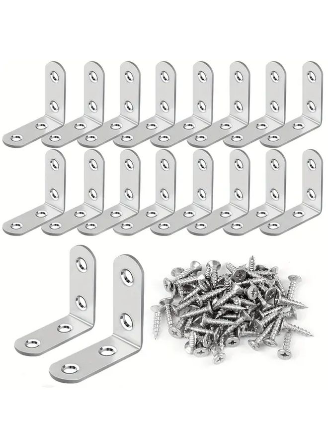 18 Pcs L Bracket Stainless Steel Corner Brace Set 90 Degree Right Angle Bracket With 72pcs Screws For Wooden Shelves Chairs Tables Dressers Furniture Shelf Wall Mounting Hardware Home Improvement Workshop Supplies - Image 1