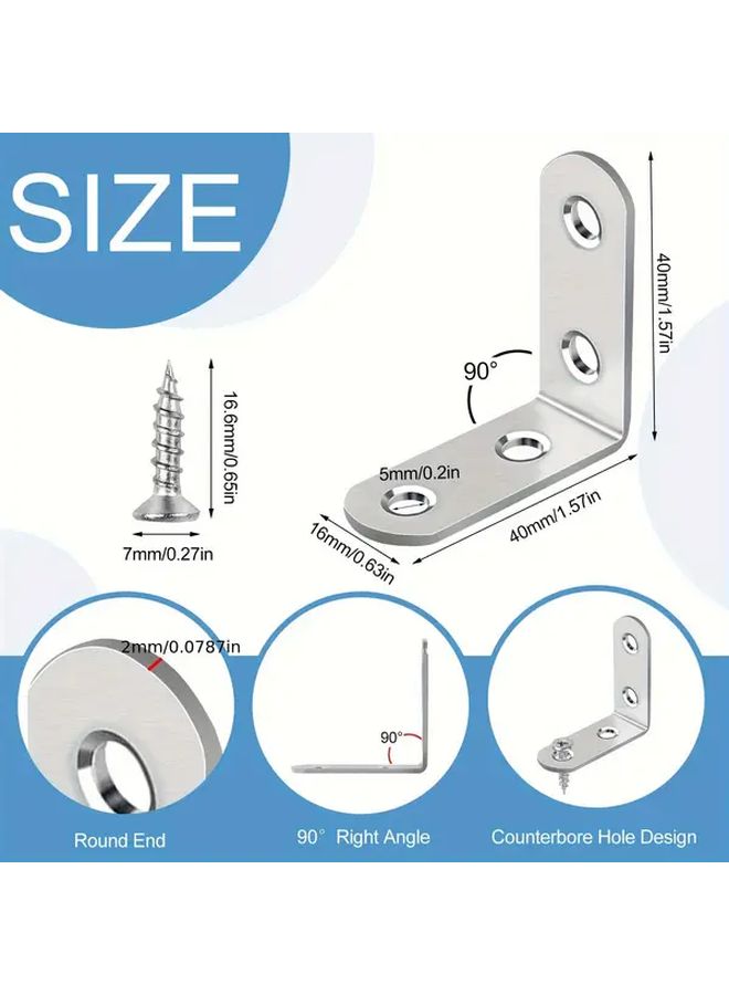 18 Pcs L Bracket Stainless Steel Corner Brace Set 90 Degree Right Angle Bracket With 72pcs Screws For Wooden Shelves Chairs Tables Dressers Furniture Shelf Wall Mounting Hardware Home Improvement Workshop Supplies - Image 3