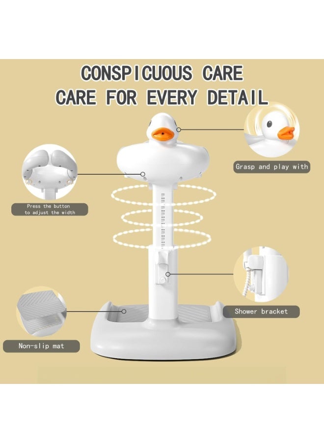 Happy Home Adjustable Baby Bath Stand with Non-Slip Base and Cute Duck Design, Standing Baby Shower Support Seat with Safety Chest Ring and Balance Handle, Foldable Compact Baby Bath Aid, Durable Plastic Construction, Shower Holder Included, Ideal for Infants and Toddlers 6–36 Months - Image 5