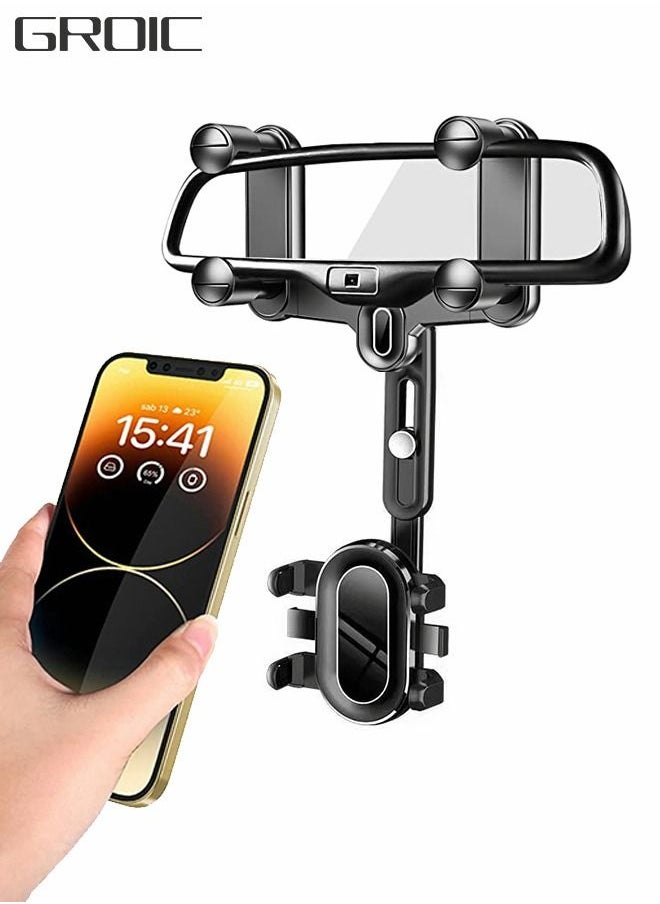 GROIC Rearview Mirror Phone Holder for Car,360° Rotatable Retractable Car Phone Holder,Automobile Cradles,Phone Mount for Car,Auto Parts  - Image 1