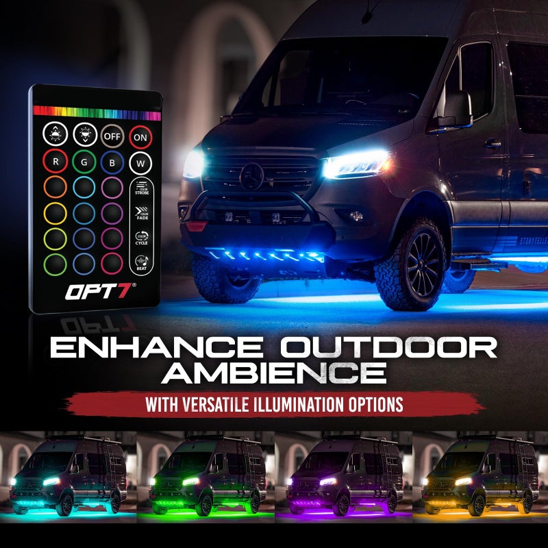 OPT7 Aura Aluminum Underglow for RV Exterior Lights w/Remote Control, 12V LED Waterproof Light Bars, Camper Van Neon Underbody Music Lighting Kit, RGB Multicolor Motorhome Travel Trailer Decoration - Image 3