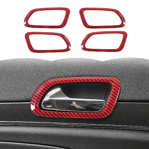 RT-TCZ RTTCZ Door Inner Grab Handle Trim Cover Door Handle Bowl Frame Decor Ring Trim Interior Accessories for Jeep Grand Cherokee 20112020Red Carbon Fiber - Image 1