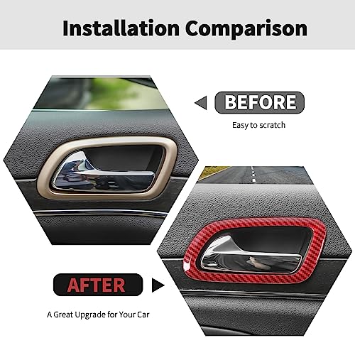 RT-TCZ RTTCZ Door Inner Grab Handle Trim Cover Door Handle Bowl Frame Decor Ring Trim Interior Accessories for Jeep Grand Cherokee 20112020Red Carbon Fiber - Image 3