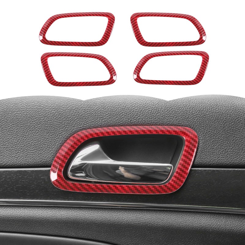 RT-TCZ RTTCZ Door Inner Grab Handle Trim Cover Door Handle Bowl Frame Decor Ring Trim Interior Accessories for Jeep Grand Cherokee 20112020Red Carbon Fiber - Image 2