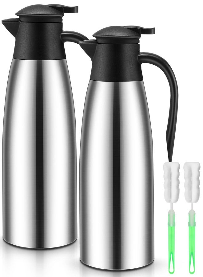 Uiifan 2 Pcs 68oz Thermal Coffee Carafe Insulated Stainless Steel Thermal Coffee Carafe Double Walled Vacuum Flask Carafes with Brushes for Keeping Tea for 12 Hours(Silver) - Image 1