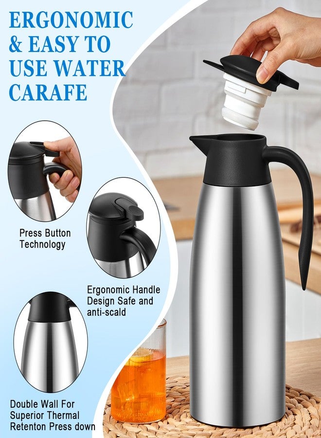 Uiifan 2 Pcs 68oz Thermal Coffee Carafe Insulated Stainless Steel Thermal Coffee Carafe Double Walled Vacuum Flask Carafes with Brushes for Keeping Tea for 12 Hours(Silver) - Image 3