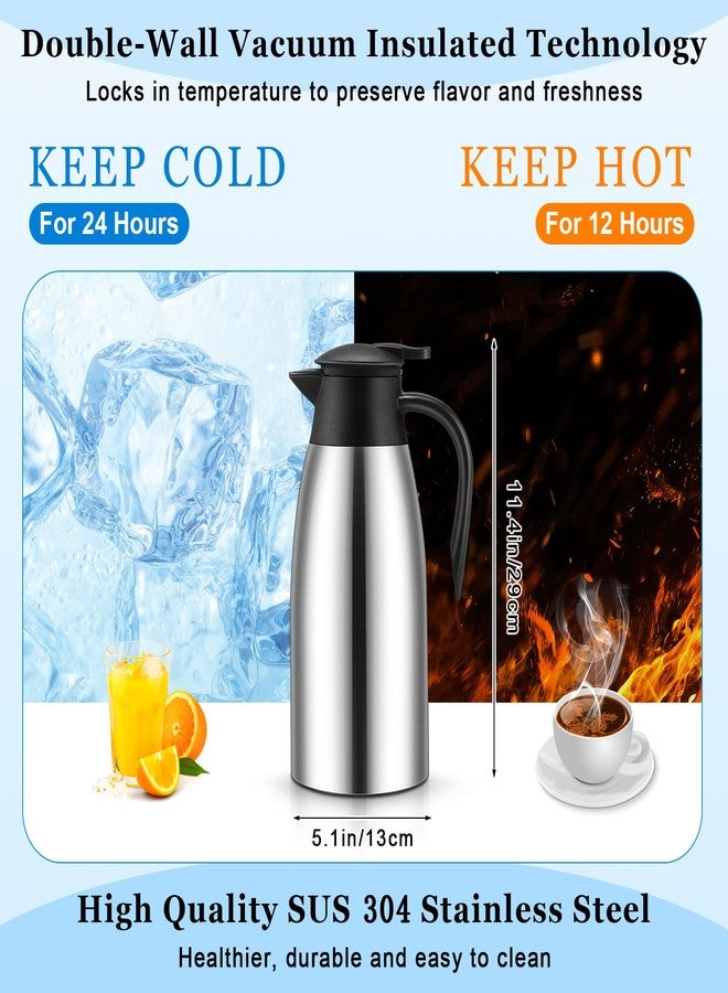 Uiifan 2 Pcs 68oz Thermal Coffee Carafe Insulated Stainless Steel Thermal Coffee Carafe Double Walled Vacuum Flask Carafes with Brushes for Keeping Tea for 12 Hours(Silver) - Image 2