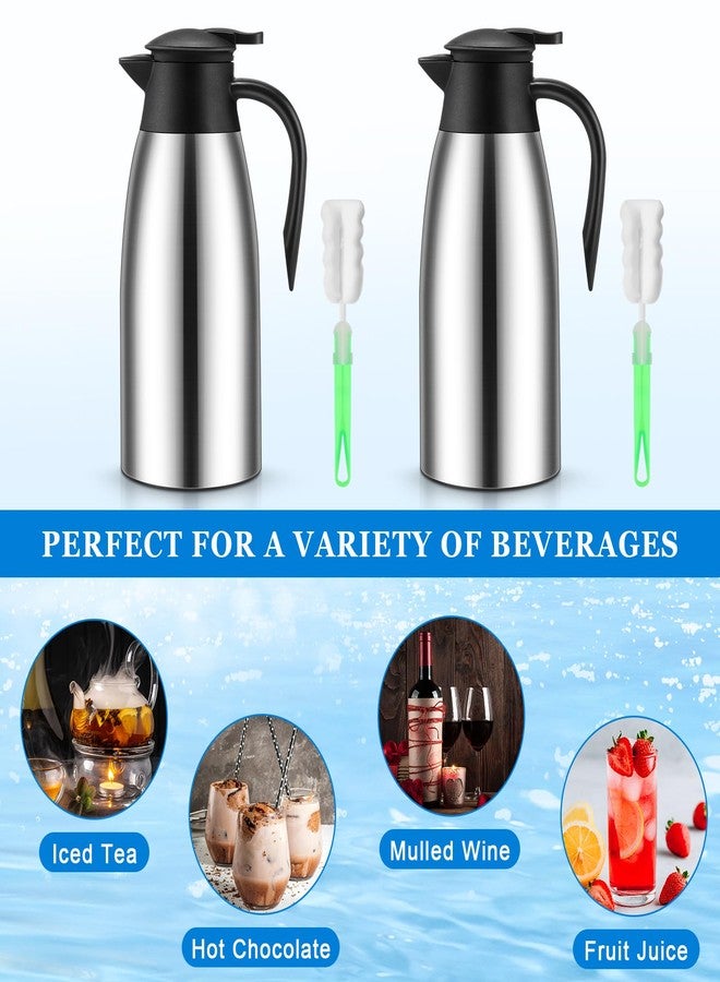 Uiifan 2 Pcs 68oz Thermal Coffee Carafe Insulated Stainless Steel Thermal Coffee Carafe Double Walled Vacuum Flask Carafes with Brushes for Keeping Tea for 12 Hours(Silver) - Image 4