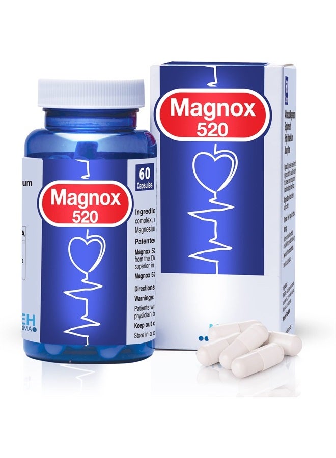 MAGNOX 520 - Magnesium Supplement 520mg of High Absorption Magnesium for Men & Women with Dead Sea Minerals - Magnesium for Sleep & Muscle Pain Relief, Vegan, Kosher, Halal & Gluten-Free (60 Caps) - Image 1