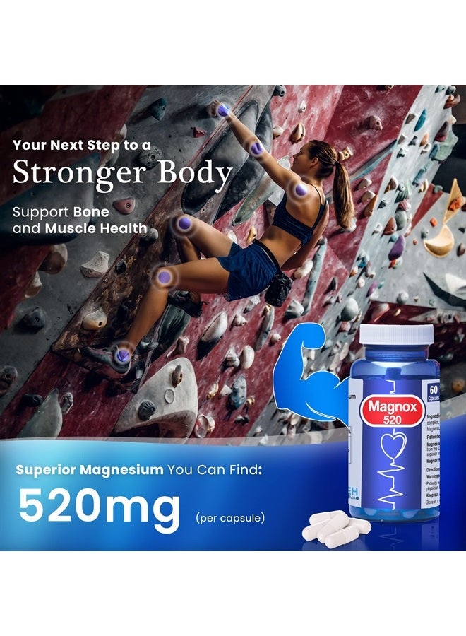 MAGNOX 520 - Magnesium Supplement 520mg of High Absorption Magnesium for Men & Women with Dead Sea Minerals - Magnesium for Sleep & Muscle Pain Relief, Vegan, Kosher, Halal & Gluten-Free (60 Caps) - Image 5