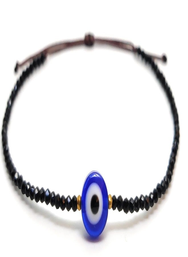 Jewel string Evil eye with black bead bracelet adjustable for girl & woman size 5 inch to 7 inch wrist - Image 5