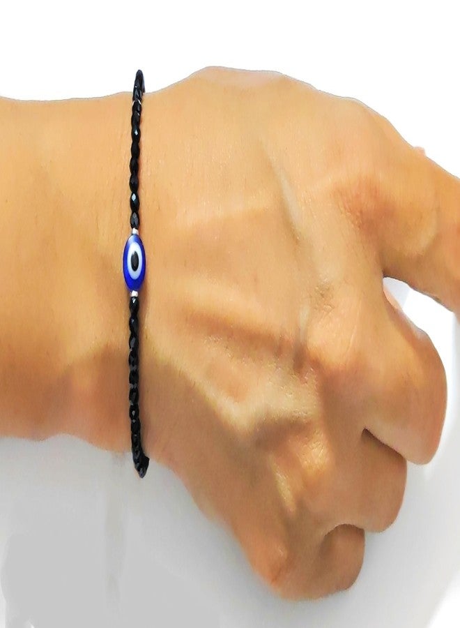Jewel string Evil eye with black bead bracelet adjustable for girl & woman size 5 inch to 7 inch wrist - Image 2