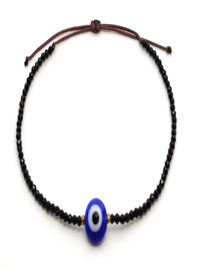 Jewel string Evil eye with black bead bracelet adjustable for girl & woman size 5 inch to 7 inch wrist - Image 1