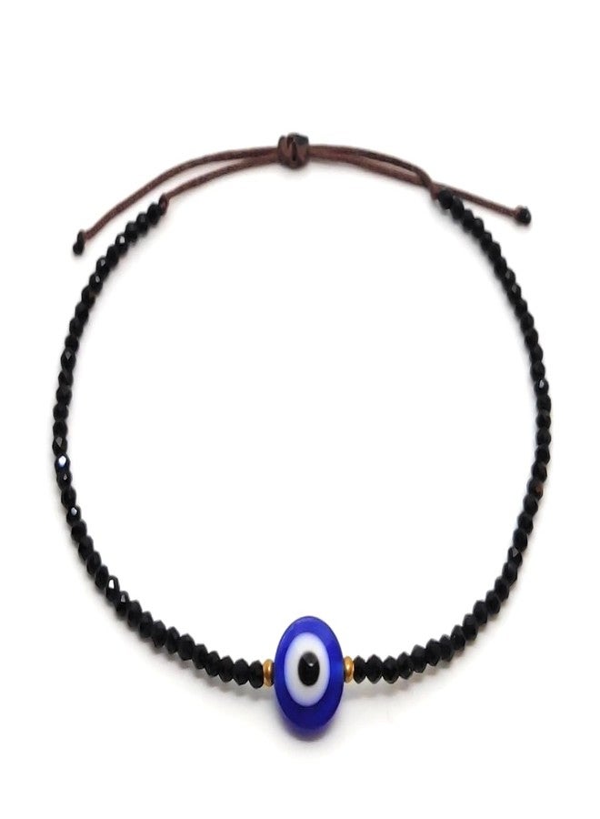 Jewel string Evil eye with black bead bracelet adjustable for girl & woman size 5 inch to 7 inch wrist - Image 4