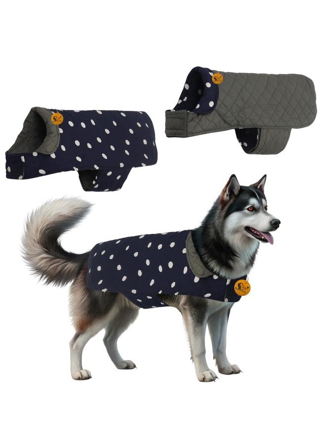 Sage Square Sage Square Reversible Polka Dot Dog Winter Coat - Weatherproof Pet Jacket, Insulated, Adjustable, Soft & Snug Jacket for Warm & Cozy Comfort for Indoor & Outdoor (Polka Navy Blue, 5XL - 28 Inch)  - Image 1