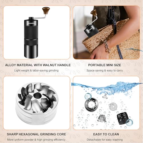 NewlukPro M6 Manual Coffee Grinder,Capacity 25g,Hand Coffee Grinder with Aluminum Body,Sharp Hexagonal Grinding Burr Core,Portable Manual Coffee Bean Grinder for Pour Over French Press Espresso - Image 3