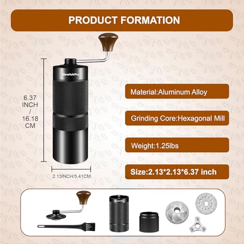 NewlukPro M6 Manual Coffee Grinder,Capacity 25g,Hand Coffee Grinder with Aluminum Body,Sharp Hexagonal Grinding Burr Core,Portable Manual Coffee Bean Grinder for Pour Over French Press Espresso - Image 5