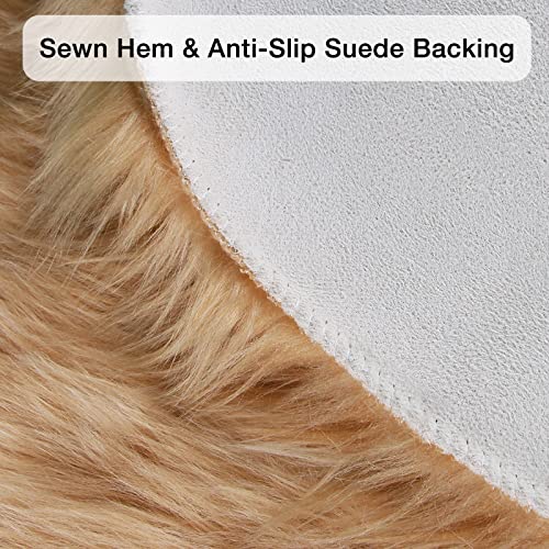 duduta Beige Faux Sheepskin Throw Rug 2x3 ft, Fluffy Shag Fur Chair Cover Small Bedside Dorm Rug Non Slip Machine Washable - Image 5